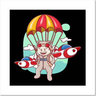 cute illustration of skydiving Posters and Art